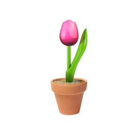 Little wooden tulip in a pottery jar in the color Pink-white