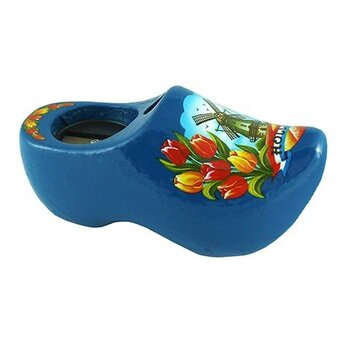 Bleistiftspitzer-Holzschuh mit holländische Mühle blau