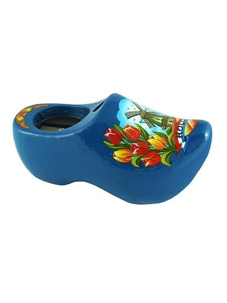 Pencil sharpener clog with a dutch windmill blue