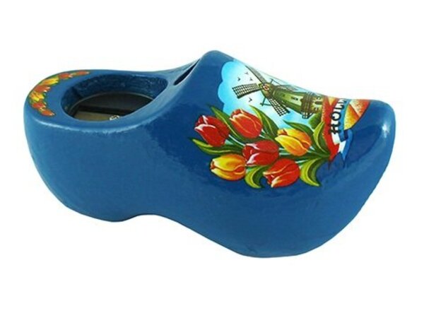Pencil sharpener clog with a dutch windmill blue