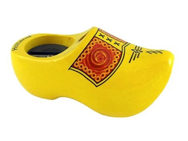 Nijhuis klompenfabriek Gelber Clog-Bleistiftspitzer mit Bauernmotiv