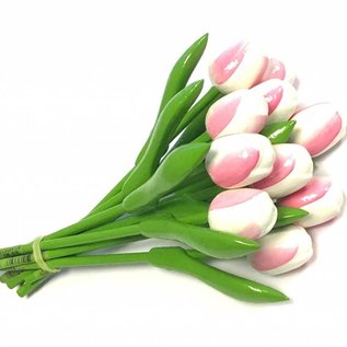 Bouquet weiß - rosa Holz Tulpen