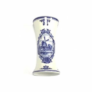 wooden tulips in purple in a Delft blue vase