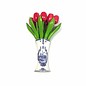 wooden tulips in pink color in a Delft blue vase