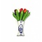  kleine hölzerne Tulpen in gemischten Farben in einem Delft blauen Vase