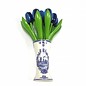 wooden tulips in blue in a Delft blue vase