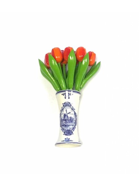 Orange Wooden Tulips in Delft Blue Vase
