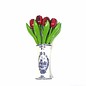 wooden tulips in red in a Delft blue vase