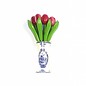 small wooden tulips in red-white in a Delft blue vase