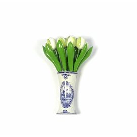 Tulpen aus Holz in Weiß in einem Delft blauen Vase