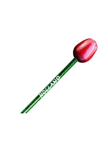 Red-white wooden tulip on a pencil