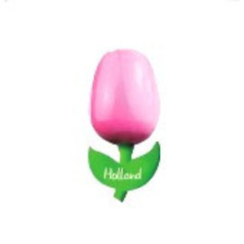 Houten tulp op een magneet roze - wit