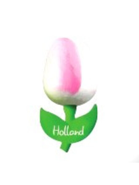 houten tulp op een magneet wit-roze