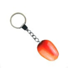 Oranje houten tulp sleutelhanger