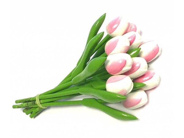 Bouquet of Wooden Tulips in White - Pink