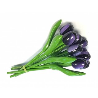 boeket met houten tulpen donker paars