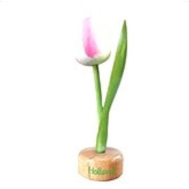 Houten tulp op een voet in de kleur wit - rose