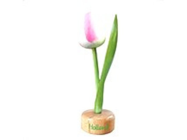 Houten tulp op een voet in de kleur wit - rose Houten tulp op een voet in de kleur wit - rose
