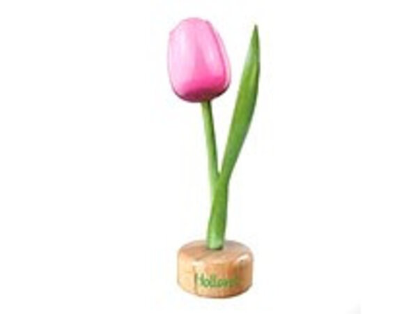 Houten tulp op een voet in de kleur rose / wit Houten tulp op een voet in de kleur rose / wit