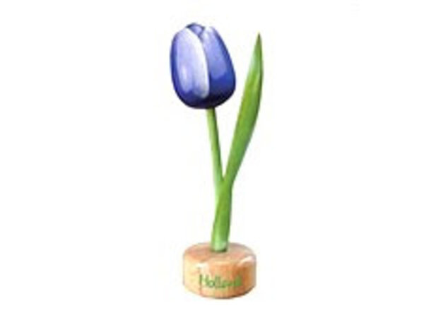 Nijhuis klompenfabriek houten tulp op een voet in de kleur blauw