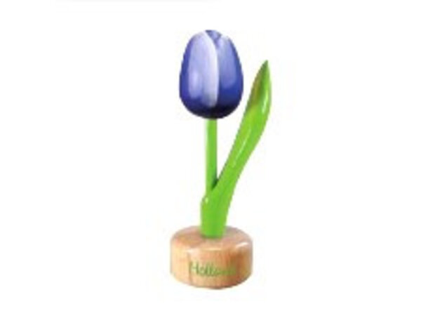 Nijhuis klompenfabriek houten tulp op een voet in de kleur blauw