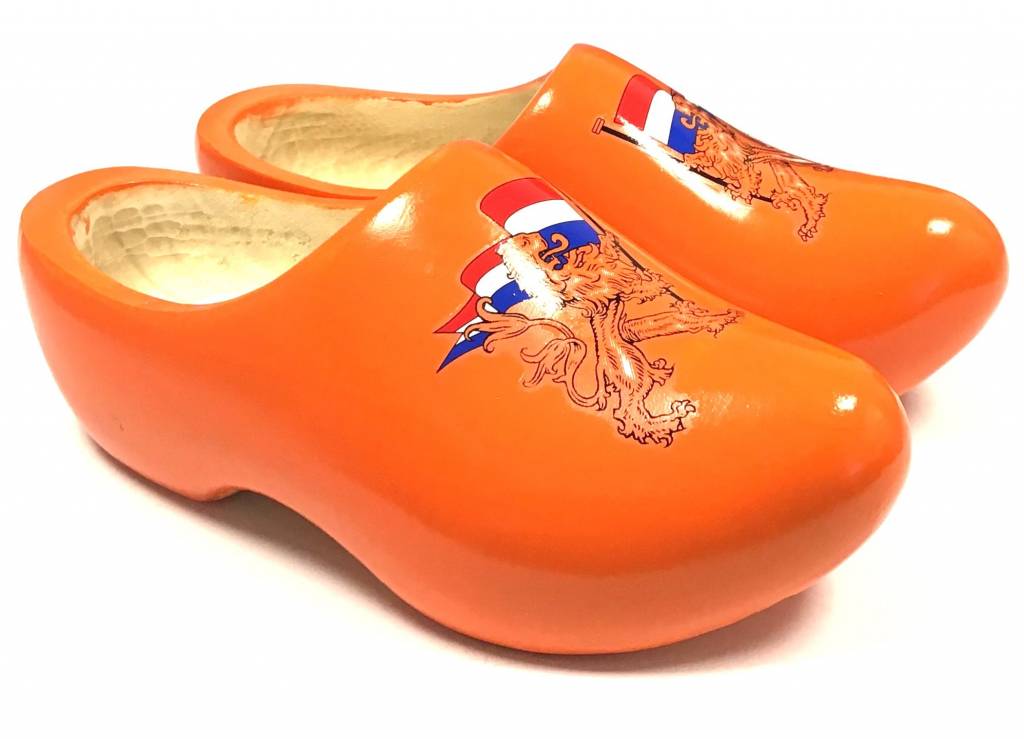 Orange wooden shoes with lions from Holland
