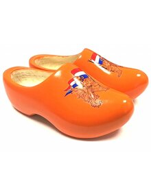 Orange Kinder-Holzschuhe mit Löwen