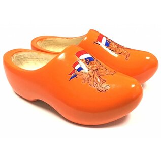 Orange Kinder-Holzschuhe mit Löwen