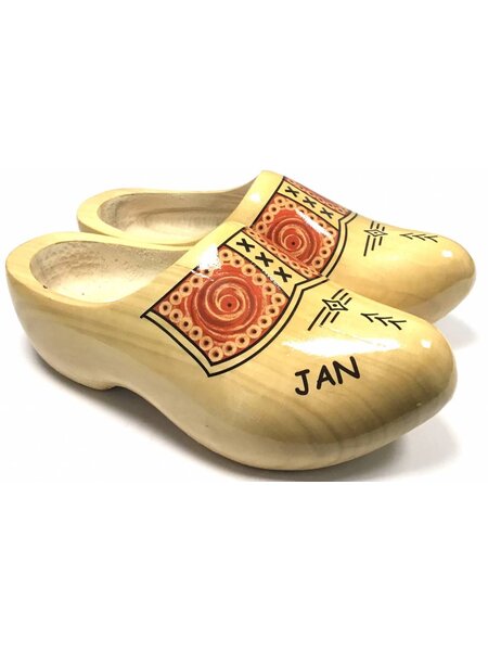 wooden shoes with text