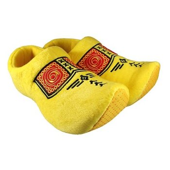 Gelbe Clog-Hausschuhe mit Bauernmotiv