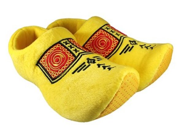 Yellow clog slippers with farmer motif Yellow clog slippers with farmer motif