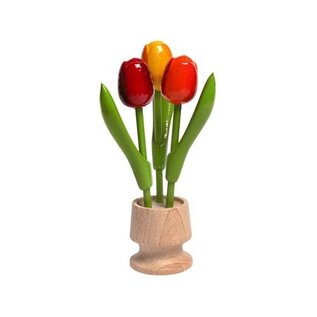 3 hölzerne Tulpe auf einem Fuß in der Farbe rot-orange-gelb