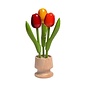 3 wooden tulip on one foot in the color red-orange-yellow