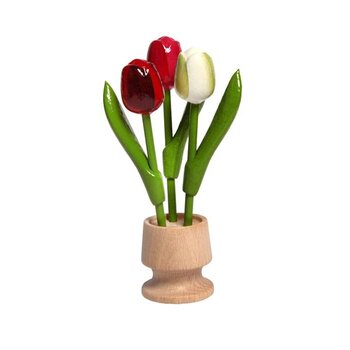 3 hölzerne Tulpe auf einem Fuß in der Farbe Rot-Rose-Weiß