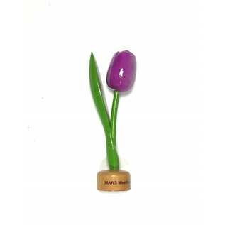 wooden tulip with logo on base in various colors