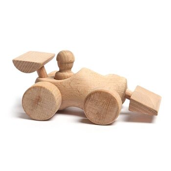 wooden toy clog executed as a race car