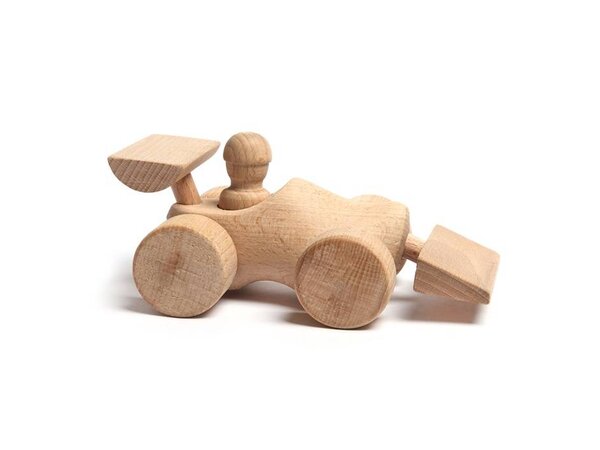 wooden toy clog executed as a race car