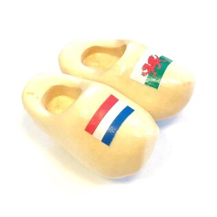 Souvenir clogs on a magnet with flag