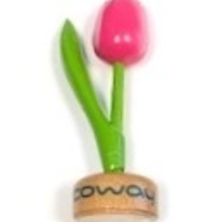 wooden tulip with logo on base in various colors