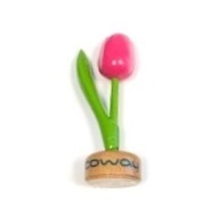 wooden tulip with logo on base in various colors