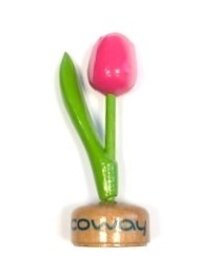 wooden tulip with logo on base in various colors