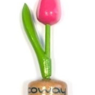 wooden tulip with logo on base in various colors