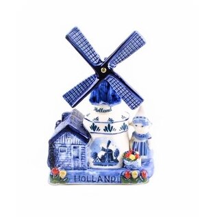 Muziekmolen boerin delftsblauw Holland 16 cm