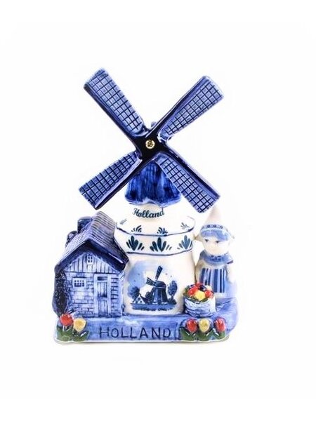 Delft blue music mill farmer in Holland 16 cm