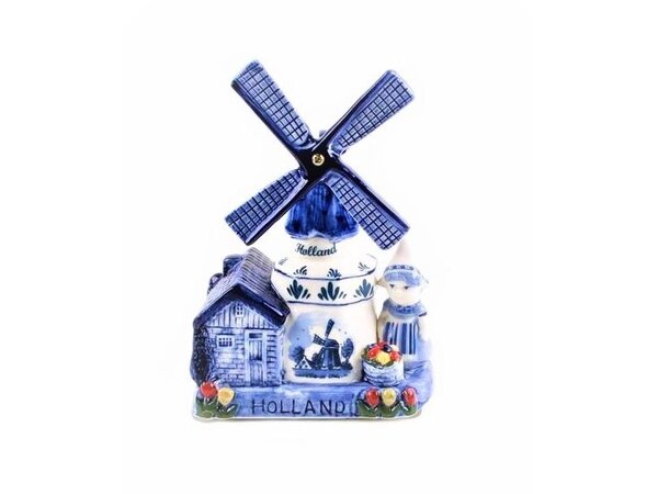 Delft blue music mill farmer in Holland 16 cm