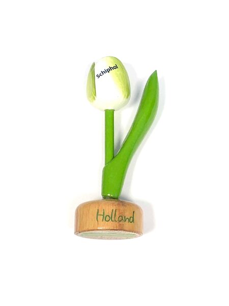 Houten tulp op voet met tekst groot