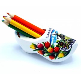 White clog sharpener with colored pencils