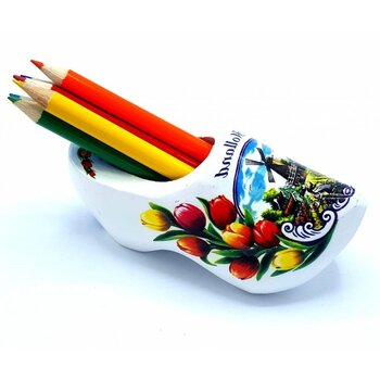 White clog sharpener with colored pencils
