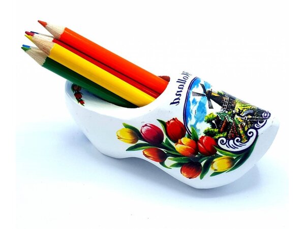 White clog sharpener with colored pencils White clog sharpener with colored pencils