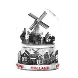 Metal snow globe small with a village with a mill